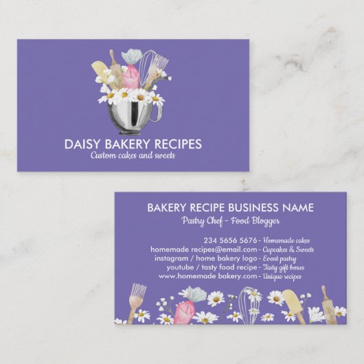 Lila Daisy Blume Bäckereiwerkzeuge Design Visitenkarte (Vorne/Hinten)