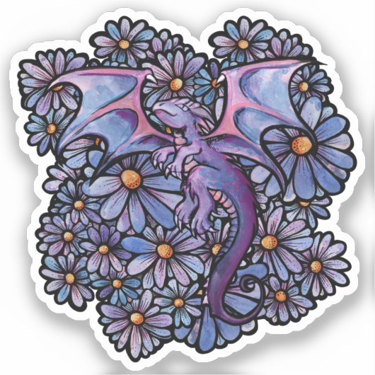 Lila Daisy Blume Dragon Aufkleber (Vorderseite)