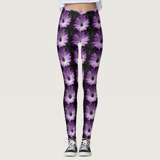 Lila Daisy Blume Leggings (Vorderseite)