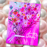 Lila Daisy Bouquet Happy Birthday Postkarte<br><div class="desc">Passen Sie diese Karte mit einem speziellen Namen und Ihrem eigenen Text auf der Rückseite an! Karo meinen Shop für mehr!</div>