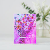 Lila Daisy Bouquet Happy Birthday Postkarte (Stehend Vorderseite)