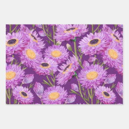Lila Daisy Floral Blooms Geschenkpapier Set