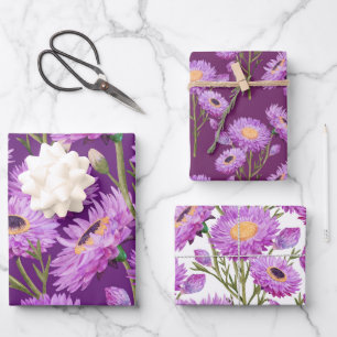 Lila Daisy Floral Blooms Geschenkpapier Set