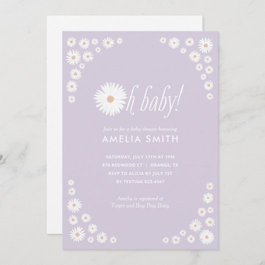Lila Daisy Floral Boho Kinderdusche Einladung (Vorne/Hinten)