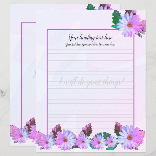 Lila Daisy Floral Lined Writer Paper (Vorne/Hinten)