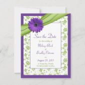 Lila Daisy Green Floral Damask Save the Date (Vorderseite)