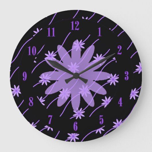 Lila Daisy-Kette-Muster-Wandleuchte Große Wanduhr (Vorderseite)