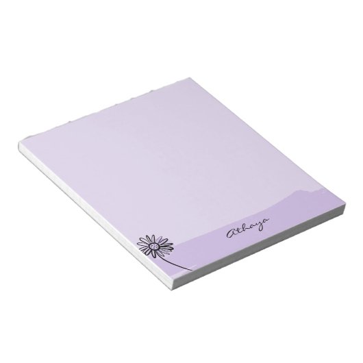 Lila Daisy Line Art Personalisiert Notizblock (angewinkelt)