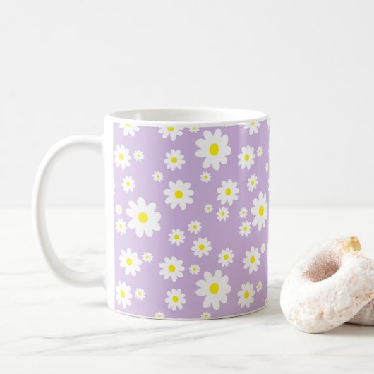 Lila Daisy Pattern Frühjahrskaffee Kaffeetasse (Mit Donut)