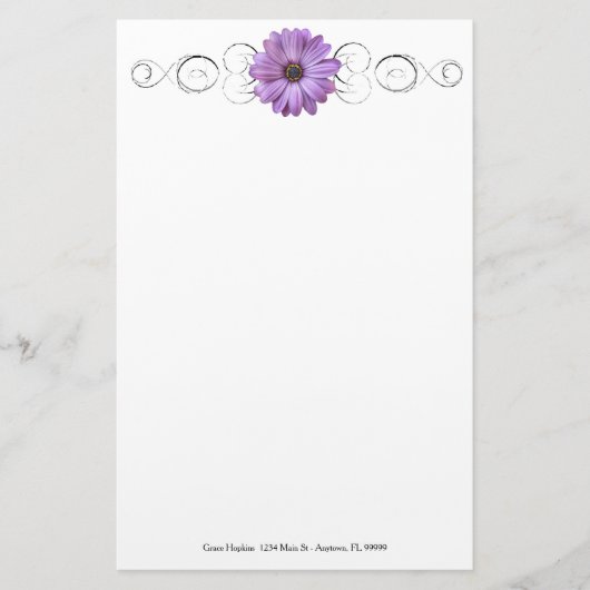 Lila Daisy Personalisiert Stationery Briefpapier (Vorderseite)