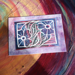 Lila Daisy Printmaking Carving Kunstgrün Postkarte