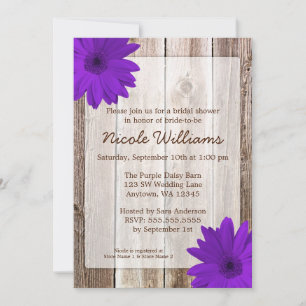 Lila Daisy Rustic Barn Wood Brautparty Einladung