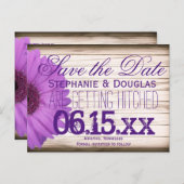 Lila Daisy Rustic Wood Save the Date Postkarten (Vorne/Hinten)