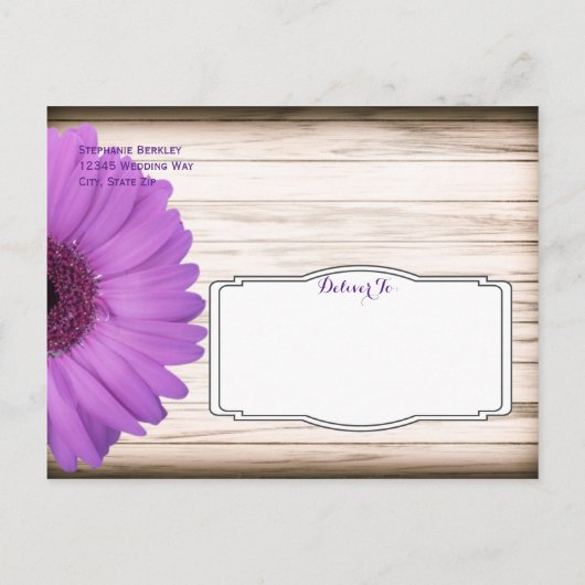 Lila Daisy Rustic Wood Save the Date Postkarten (Rückseite)