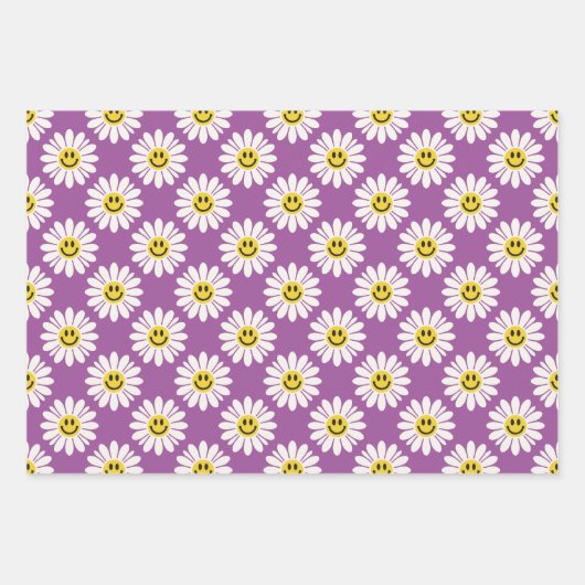 Lila Daisy Striped und Polka Dot Geschenkpapier Set (Vorderseite)