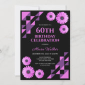 Lila Daisy Triangle Geometric Black Birthday Einladung (Vorderseite)