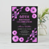 Lila Daisy Triangle Geometric Black Birthday Einladung (Stehend Vorderseite)