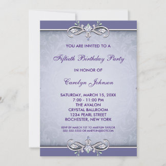 Lila Damask 50. Geburtstagsparty Einladung