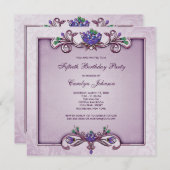 Lila Damask 50. Geburtstagsparty Einladung (Vorne/Hinten)