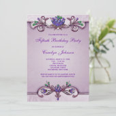 Lila Damask 50. Geburtstagsparty Einladung (Stehend Vorderseite)