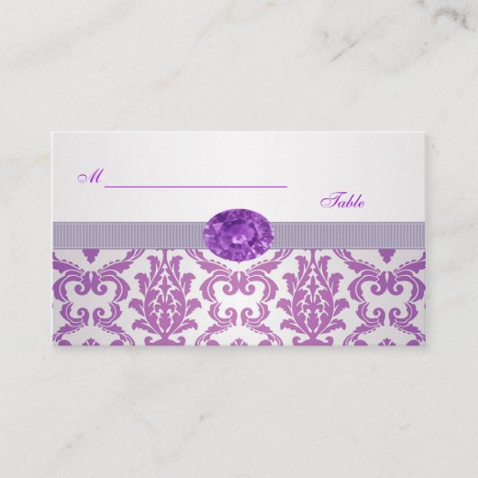 Lila Damask, amethystische Hochzeitsfotografie, Pl Platzkarte (Vorderseite)