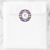 Lila Damask Anfangsbuchstabe C Hochzeit Runder Aufkleber (Tasche)