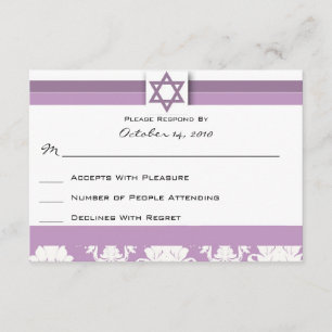 Lila Damask-Bat/Bar Mitzvah-Antwortkarte RSVP Karte