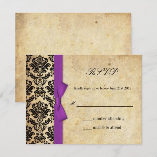 Lila Damask Bow Wedding RSVP (Vorne/Hinten)