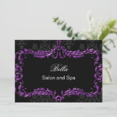 lila Damask Business Danke Cards (Stehend Vorderseite)