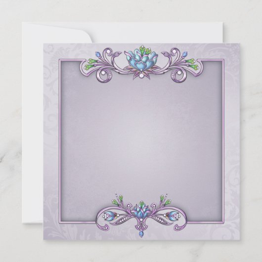 Lila Damask Cross Girls Erste Kommune Einladung (Rückseite)