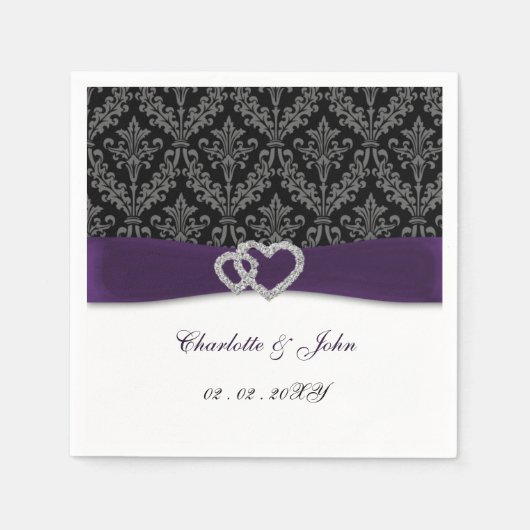 Lila Damask Diamante Wedding Classic Serviette (Vorderseite)