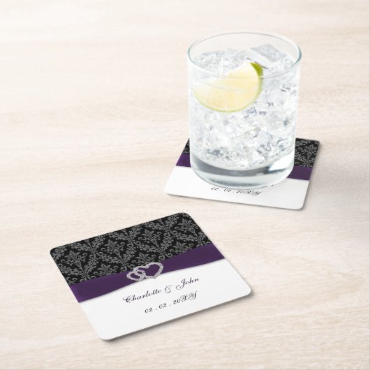 Lila Damask Diamante Wedding Rechteckiger Pappuntersetzer (Vor Ort)