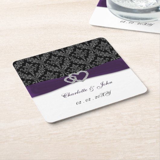 Lila Damask Diamante Wedding Rechteckiger Pappuntersetzer (angewinkelt)