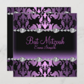 Lila Damask & Diamond Bat Mitzvah Einladung (Vorne/Hinten)