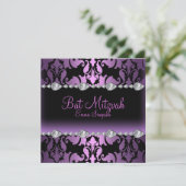 Lila Damask & Diamond Bat Mitzvah Einladung (Stehend Vorderseite)