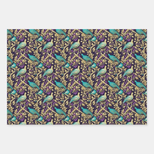 Lila Damask Floral Geschenkpapier Set (Vorderseite)