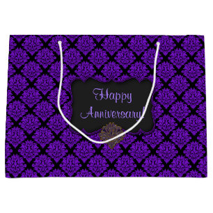 Lila Damask-Geschenktasche, L Große Geschenktüte
