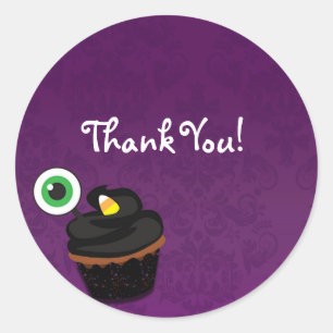 Lila Damask Halloween Cupcake Party Sticker