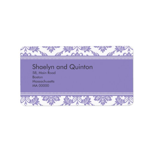 Lila Damask Hochzeitadressen-Labels Adressaufkleber (Vorne)
