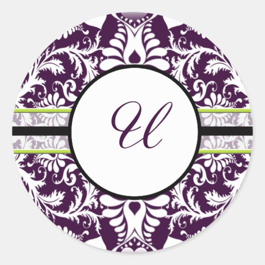 Lila Damask Initial Sticker Letter U Wedding (Vorderseite)