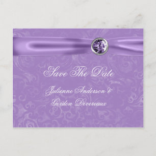 Lila Damask Lila Ribbon-Juwelen Save the Date Ankündigungspostkarte