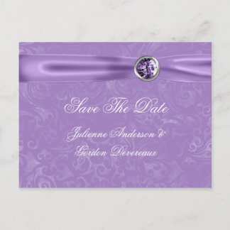 Lila Damask Lila Ribbon-Juwelen Save the Date Ankündigungspostkarte