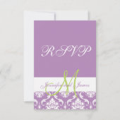 Lila Damask Monogram Foto Wedding RSVP (Vorderseite)