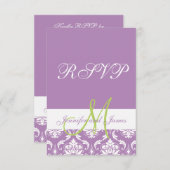Lila Damask Monogram Foto Wedding RSVP (Vorne/Hinten)
