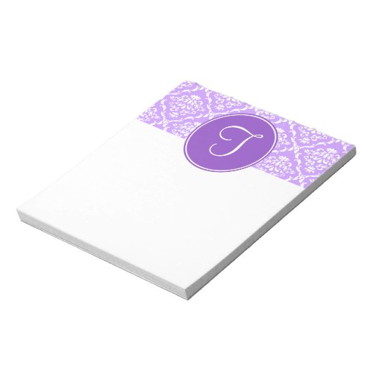 Lila Damask Monogram Notepad Notizblock (Rotiert)