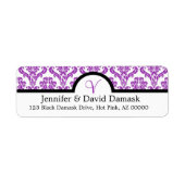 Lila Damask Monogram V Wedding Mailing Labels (Vorne)