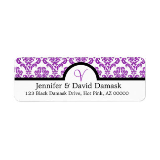 Lila Damask Monogram V Wedding Mailing Labels