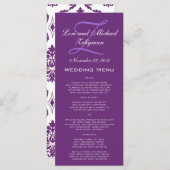 Lila Damask Monogram Wedding Menu Cards Menükarte (Vorne/Hinten)