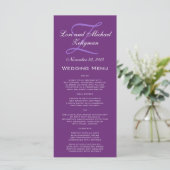 Lila Damask Monogram Wedding Menu Cards Menükarte (Stehend Vorderseite)