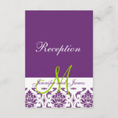 Lila Damask Monogram Wedding Reception Begleitkarte (Rückseite)